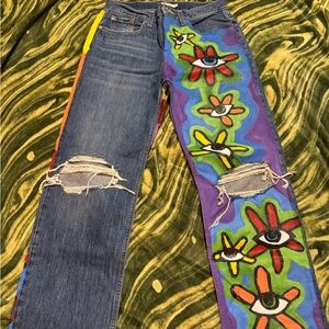 Hand painted trippy flower eyed Levi pants!!!